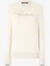 Roberto Cavalli Sweater With Embroidered Logo In Neutrals