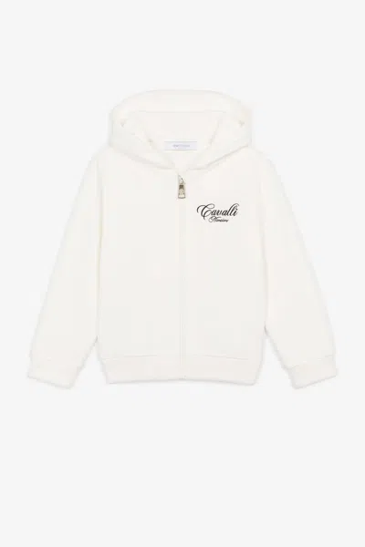 Roberto Cavalli Logo-embroidered Zipped Hoodie In White