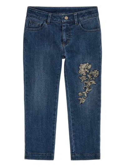 Roberto Cavalli Kids' Logo Floral Jeans In Blue