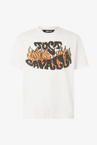 Roberto Cavalli Logo Front Print T-shirt In White