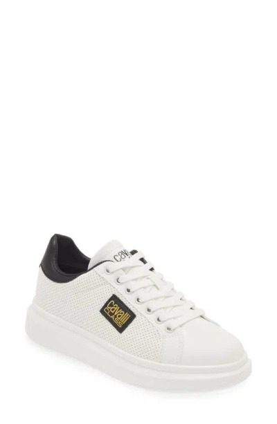 Roberto Cavalli Logo Low Top Sneaker In White/ Black