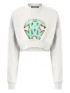 Roberto Cavalli Cropped Sweatshirt With Mirror Snake Monogram In Gray