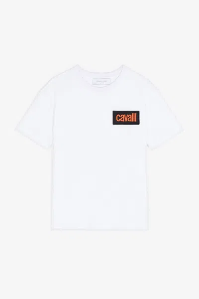 Roberto Cavalli Logo-patch Cotton T-shirt In White