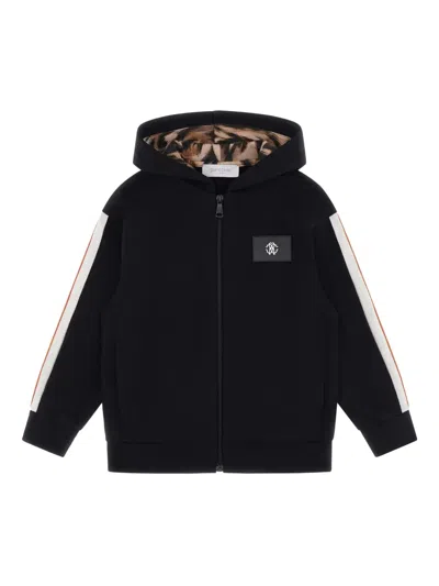 Roberto Cavalli Kids' Logo-patch Zip-up Hoodie In Black