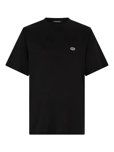 Roberto Cavalli Logo-patcht-shirt In Black