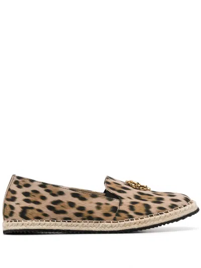 Roberto Cavalli Logo-plaque Animal-print Espadrilles In Nude