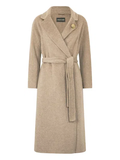 Roberto Cavalli Logo-plaque Coat In Neutrals