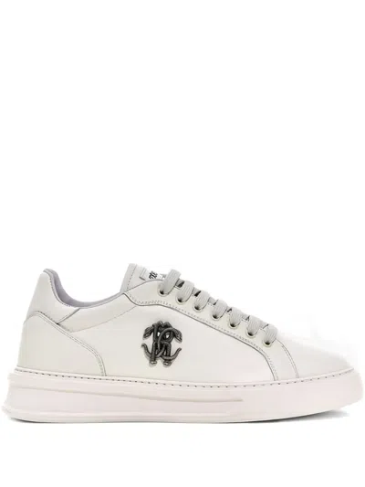 Roberto Cavalli Logo-plaque Leather Sneakers In White
