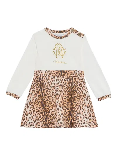 Roberto Cavalli Babies' Logo-plaque Leopard-print Dress In Animal Print