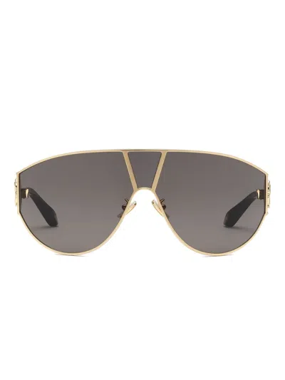 Roberto Cavalli Logo-plaque Shield Sunglasses In Gold