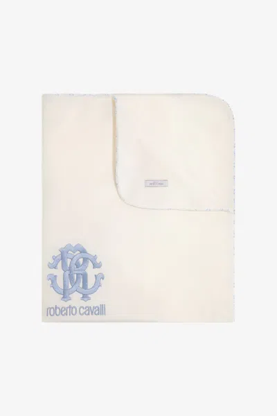 Roberto Cavalli Logo Print Baby Blanket In Light Blue