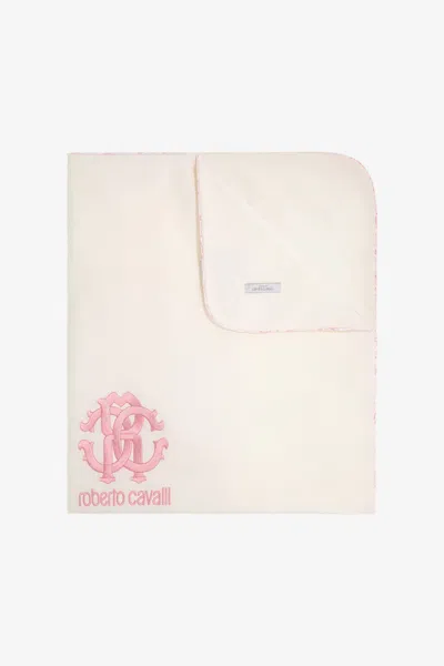 Roberto Cavalli Logo Print Baby Blanket In Pink