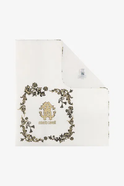 Roberto Cavalli Logo Print Baby Blanket In White