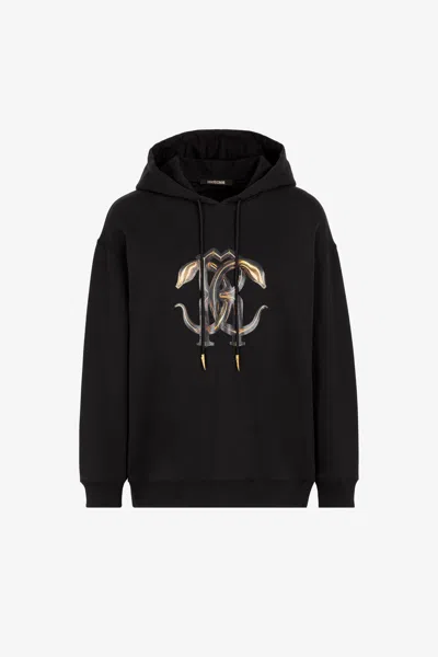 Roberto Cavalli Logo-print Cotton Hoodie In Black