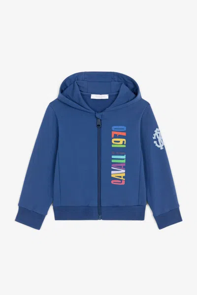Roberto Cavalli Logo-print Cotton Hoodie In Blue