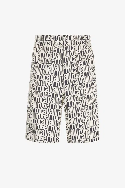 Roberto Cavalli Logo-print Cotton Shorts In Black/white