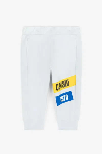 Roberto Cavalli Logo-print Cotton Sweatpants In Light Blue