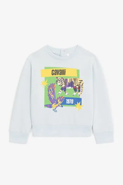 Roberto Cavalli Logo-print Cotton Sweatshirt In Light Blue
