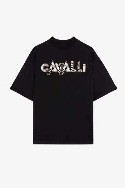 Roberto Cavalli Logo-print Cotton T-shirt In Black