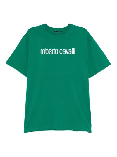 Roberto Cavalli Logo-print Cotton T-shirt In Green