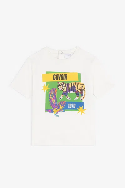 Roberto Cavalli Logo-print Cotton T-shirt In White