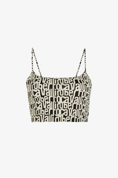 Roberto Cavalli Logo-print Cropped Top In Black/white