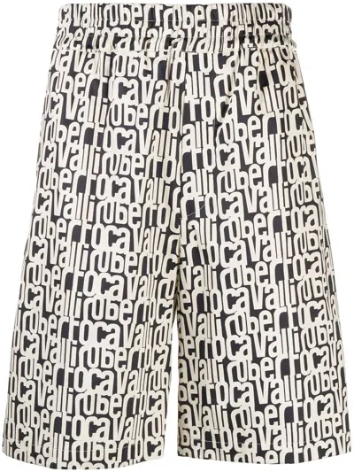 Roberto Cavalli Logo-print Elasticated Shorts In Black