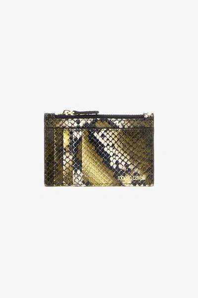 Roberto Cavalli Logo-print Leather Clutch In Green