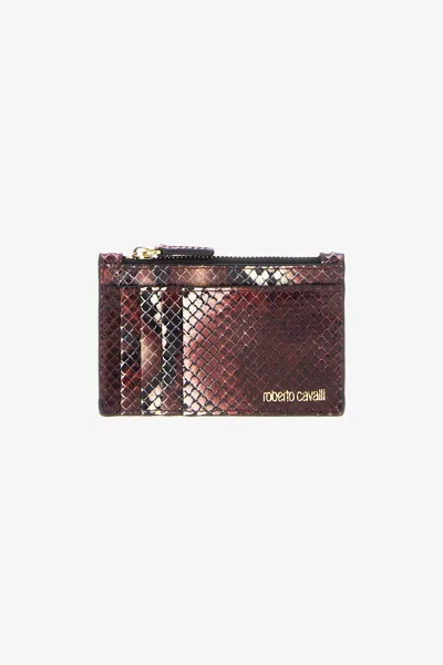 Roberto Cavalli Logo-print Leather Clutch In Purple