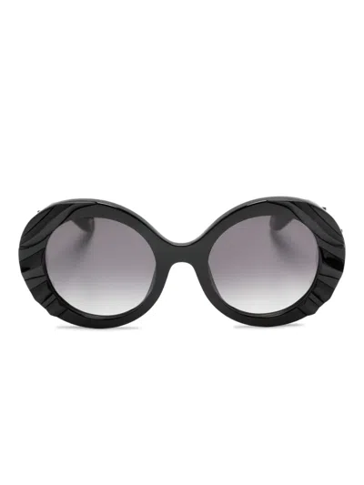 Roberto Cavalli Logo-print Round-frame Sunglasses In Black