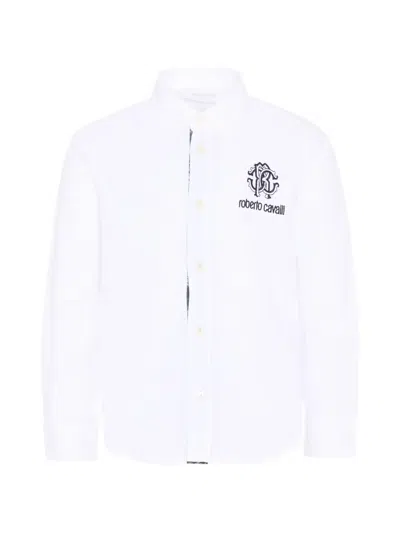Roberto Cavalli Kids' Logo Print Shirt In White