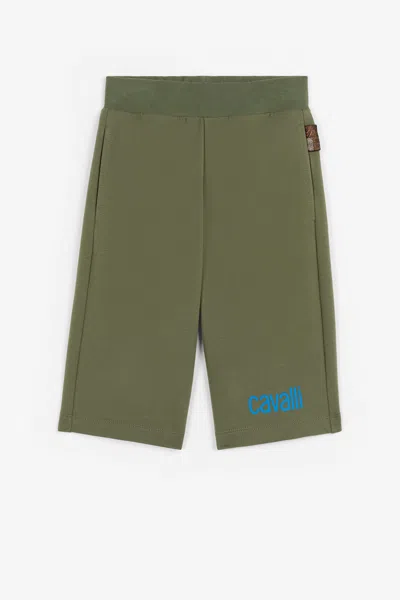 Roberto Cavalli Logo-print Shorts In Dark Green