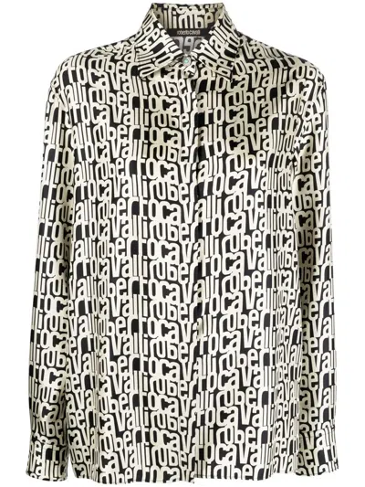 Roberto Cavalli Logo-print Silk Shirt In Black