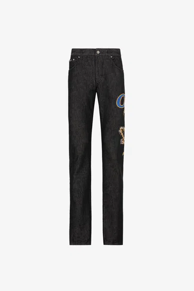Roberto Cavalli Logo-print Straight-leg Jeans In Black
