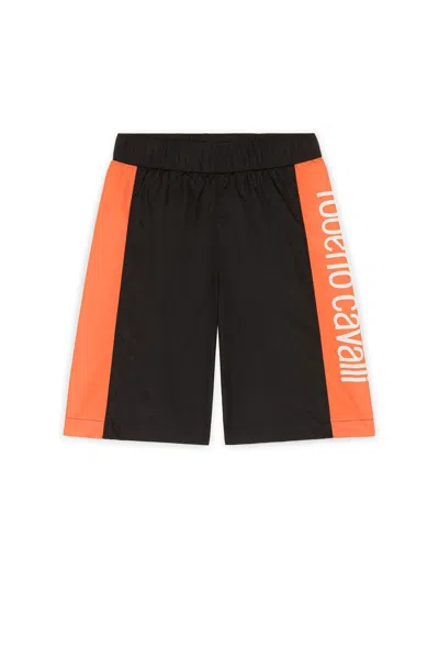 Roberto Cavalli Logo-print Swim Shorts In Black