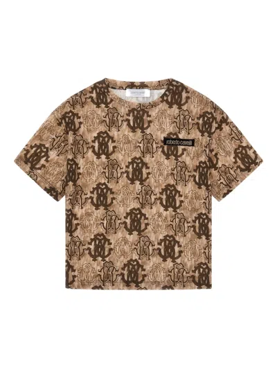 Roberto Cavalli Kids' Logo-print T-shirt In Brown