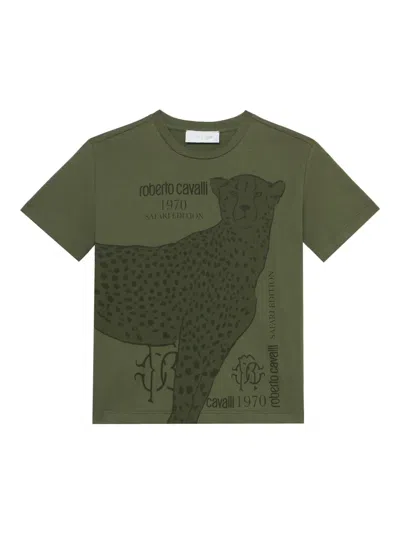 Roberto Cavalli Kids' Logo-print T-shirt In Green