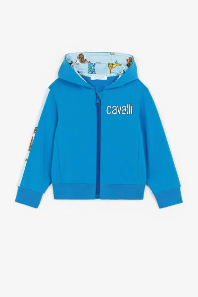Roberto Cavalli Logo-print Zip Hoodie In Blue