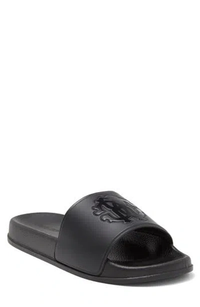 Roberto Cavalli Logo Shower Sandal In Black/black