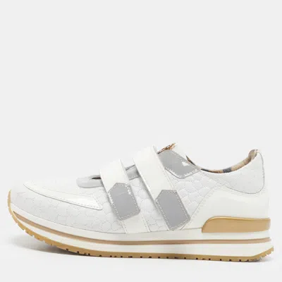 Pre-owned Roberto Cavalli Logo Size 36 White Patent Leather And Quilted Leather Low Top Sneakers