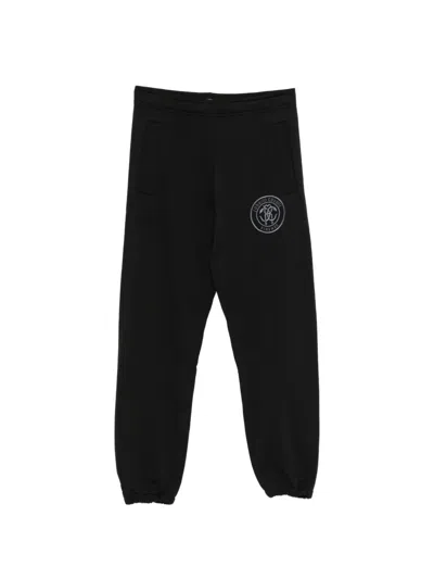 Roberto Cavalli Logo Teal Embroidered Pants In Black