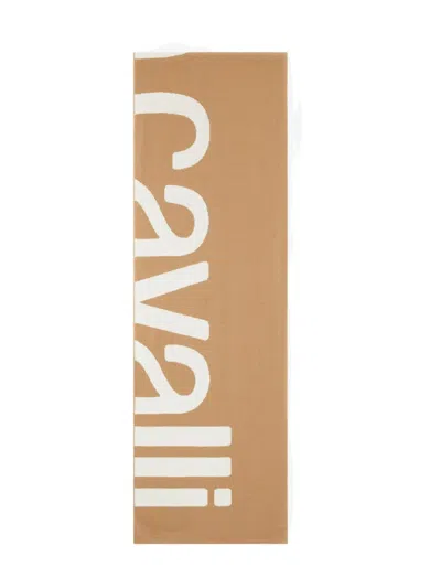 Roberto Cavalli Logo Wool Scarf In Brown