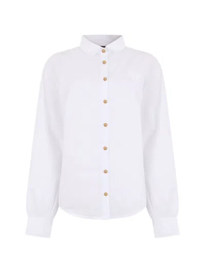 Roberto Cavalli Logo-embroidered Button-up Shirt In White