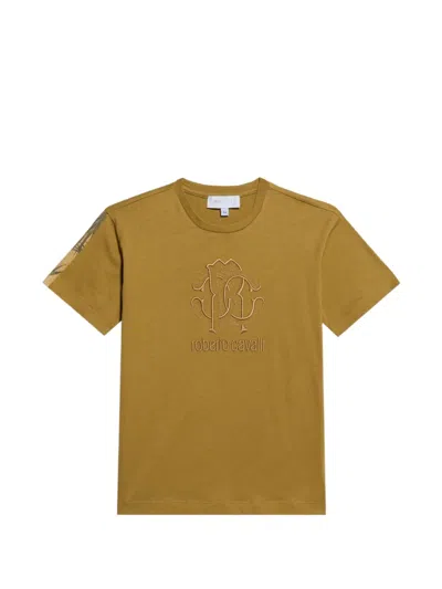 Roberto Cavalli Kids' Logo-embroidered Cotton T-shirt In Yellow