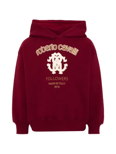 Roberto Cavalli Kids' Logo-embroidered Hoodie In Red