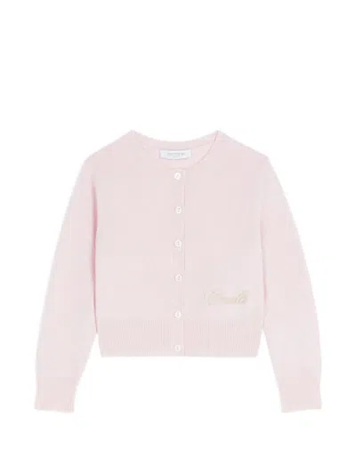 Roberto Cavalli Babies' Logo-embroidered Knitted Cardigan In Pink