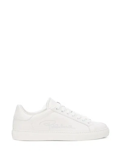 Roberto Cavalli Logo-embroidered Leather Sneakers In Multi