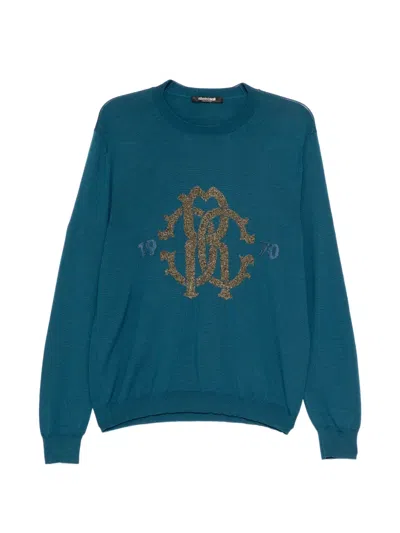 Roberto Cavalli Logo-embroidered Sweater In Blue