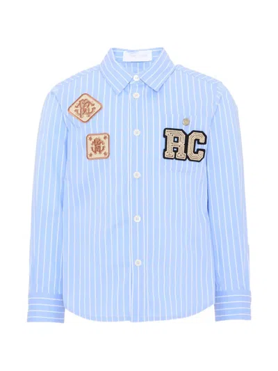 Roberto Cavalli Kids' Logo-patch Striped Shirt In Blue