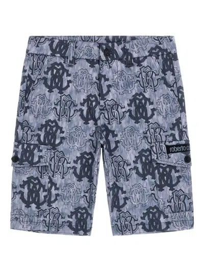 Roberto Cavalli Kids' Logo-pattern Shorts In Blue